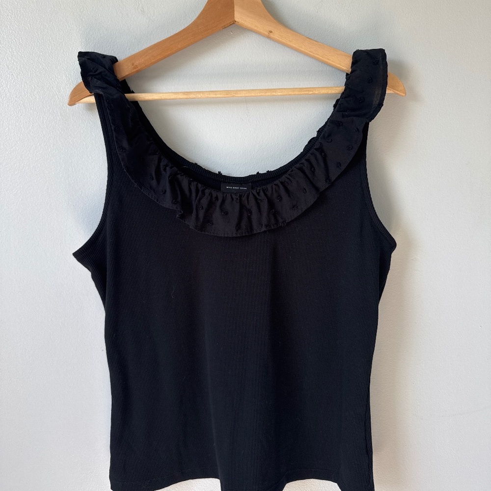 WHO WHAT WEAR ruffle top ribbed tank